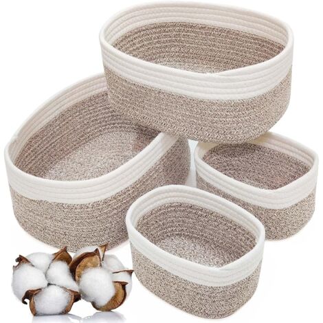 MINKUROW 4er-Set Aufbewahrungskörbe aus geflochtenem Baumwollseil, Aufbewahrungskörbe Fürs Badezimmer, Wickeltisch, Geflochtene Körbe, Stapelbar, Vielseitig, Für Kinderzimmerdekoration (1/3)
