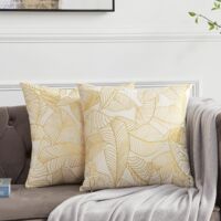MINKUROW Kissenbezug 45 x 45 cm Samt Goldblätter Kissenbezüge Beige Kissenhülle Dekokissen für Sofa Schlafzimmer Wohnzimmer 2er Set