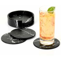 Premium Leder Untersetzer mit Ständer 6er Set Business Untersetzer Untersetzer für Bar, Büro, Zuhause, Marmor (Schwarz),SOEKAVIA