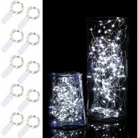 MINKUROW 10er Pack 2m Lichterkette 20 LEDs Batteriebetriebene Lichterkette Wasserdichter Kupferdraht Sternenschnüre für DIY Weihnachtsdekoration Hochzeit Party (kaltes Weiß)