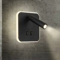 MINKUROW Nachttischlampen Led Wandleuchte Hotel Innenleuchten Wand Bett Flur Wandleuchte mit Schalter 3 W + 10 W (Quadrat) Schwarz