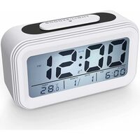 MINKUROW LED-Digitalanzeige-Wecker mit Nachtlicht Snooze Batteriebetriebener Nachttischwecker für Reisen im Büro zu Hause (Farbe : Weiß)