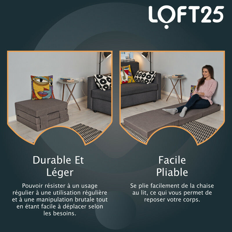 Lit Pliant Z Loft 25 – Futon Chaise/Couchage 3-en-1 Bleu, Imperméable Avec Poignée, Parfait Invités Et Petit Espace
