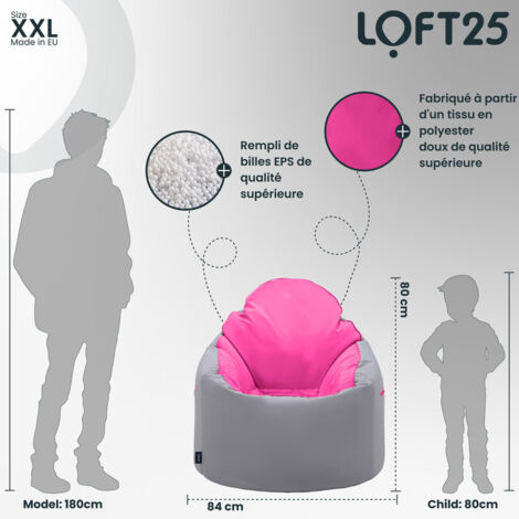 Loft 25 Grand Pouf Poire Rond Intérieur - Rembourré Confortable Ardoise - 93x70 Cm
