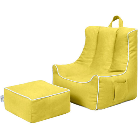 Pouf Enfant + Tabouret Ergonomique - Cuir Simili, Facile à Nettoyer, Rembourrage EPP - Pour Chambre, Salle De Jeux - Blanc