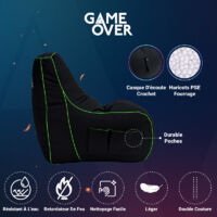 Tabouret Poire Gamer Game Over - Repose-pieds Avec Poches Pour Manettes - Remplissage Billes EPS, Résistant à L'eau