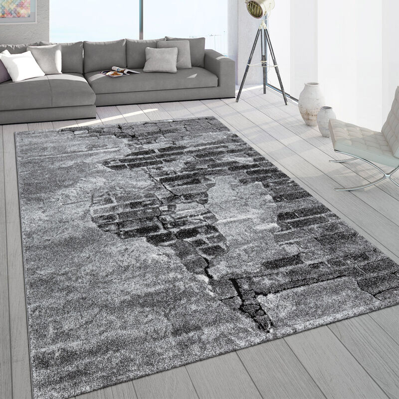 Paco Home Robusto tappeto a pelo corto per il soggiorno in grigio con  design con pietre, effetto cemento e motivo 3D 80x150 cm