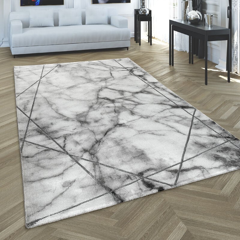 Paco Home Tappeto Soggiorno Grigio Oro Grigio Marmo Morbido Modello 3-D  linee di alta qualità a pelo corto 120x170 cm