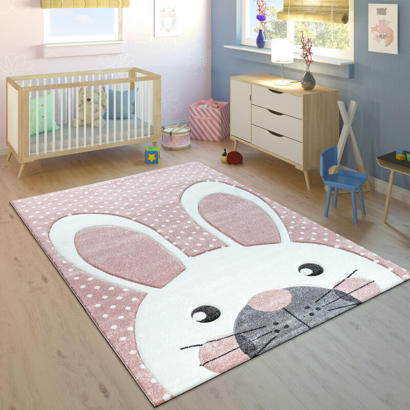 Paco Home Tappeto per bambini grazioso coniglio pastello rosa 80x150 cm