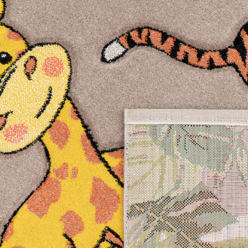 Tappeto Per Bambini Paco Home – Disegno Giungla Con Animali, 120 Cm Rotondo, Colore Beige/Crema, Materiale 100% Polipropilene