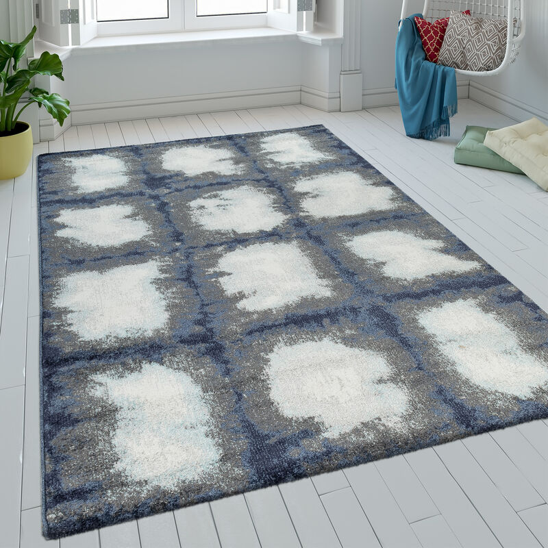 Paco Home Tappeto Soggiorno A Pelo Corto Quadri Design Batik In Blu Grigio  Bianco Rétro Moderno 80x150 cm