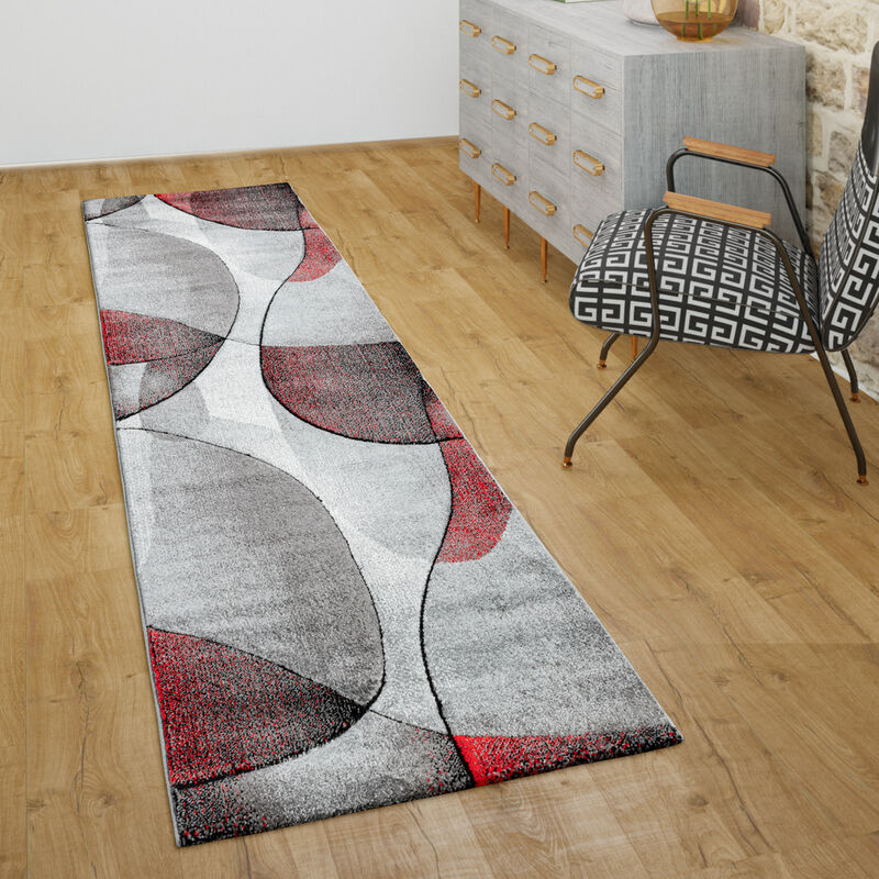 Paco Home Tappeto Salotto Pelo Corto Effetto 3D Motivo Astratto Geometrico,  Grigio E Rosso 60x100 cm