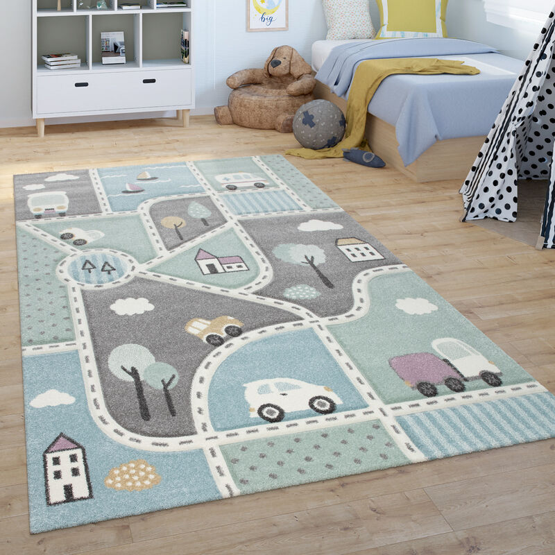 Tappeto da gioco per la camera dei bambini, design di strade, in grigio