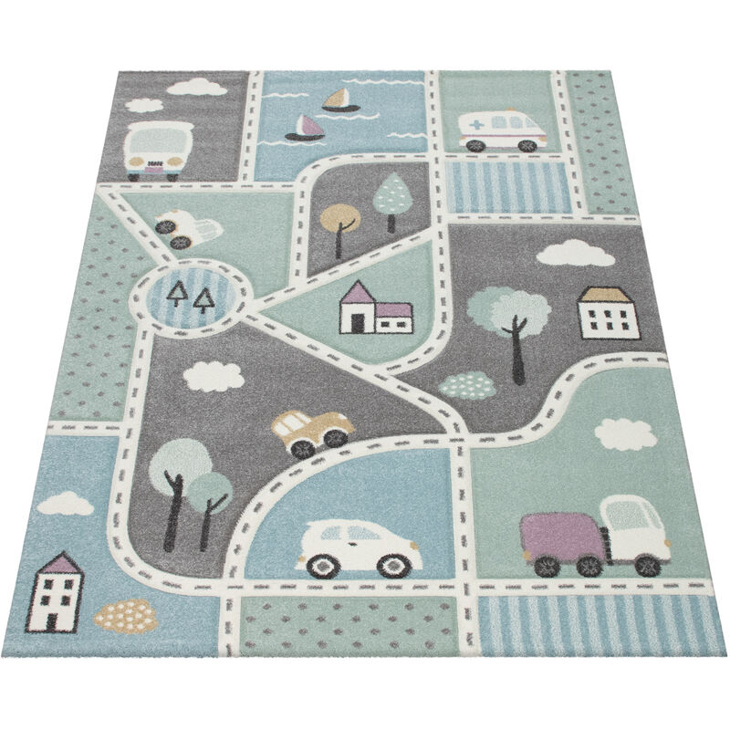 Tappeto da gioco per bambini Roads Tappeto interattivo per camera da letto  blu per ragazze e ragazzi 95x133 cm -  Italia