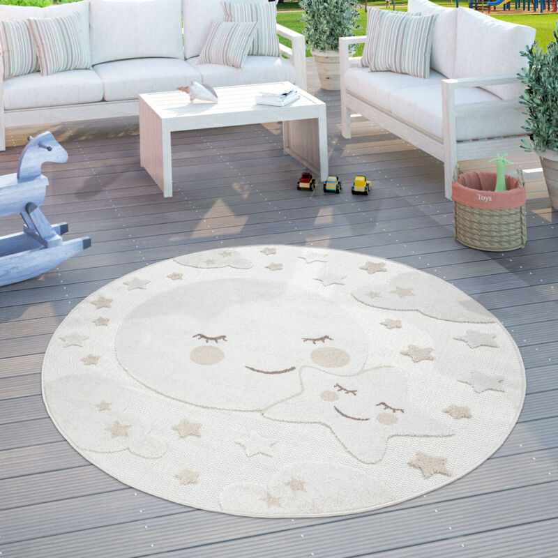 Tappeto In Cotone Rotondo ø 120 Cm Per Bambini Con Motivo Decorativo A Gatto Con Nappe Beige Etseri 82561984