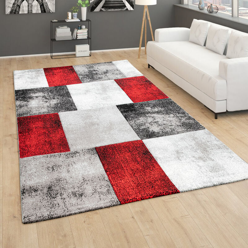 Paco Home Tappeto Moderno Di Design Pelo Corto Alla Moda Tappeto Melange In  Rosso Nero Bianco 60x100 cm