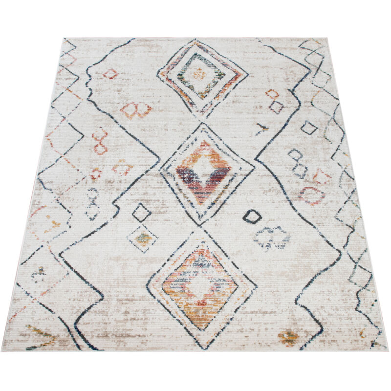 Paco Home Tappeto Salotto Moderno Pelo Corto Motivo Diamante Etnico Boho 3D  Crema Colorato 80x150 cm