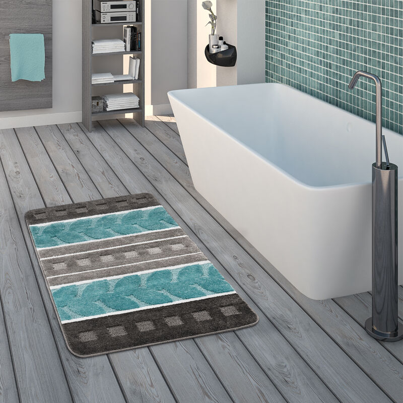 Paco Home Tappetino da bagno a pelo corto per stanza da bagno con motivi,  look 3D, in grigio-blu 50x80 cm