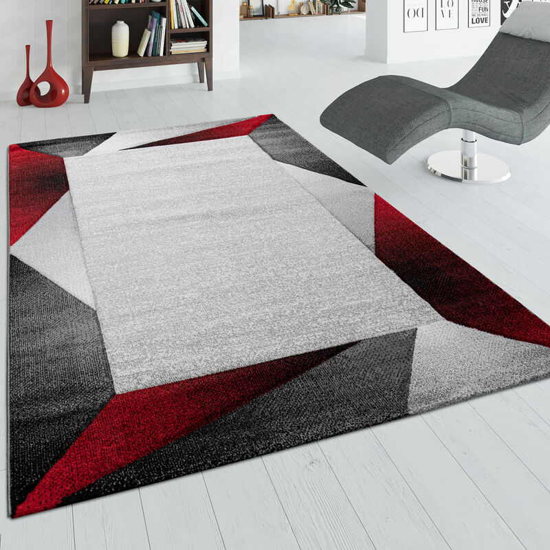 Paco Home Tappeto a pelo corto per soggiorno con bordatura ed effetto 3D,  in beige e rosso 160x230 cm