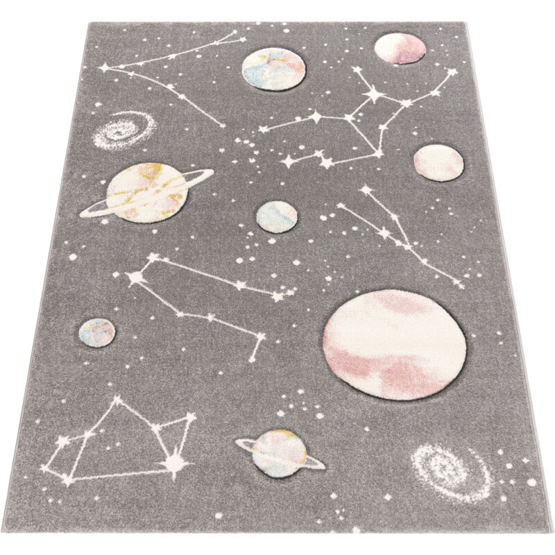 Tappeto Paco Home Per Bambini Con Stelle E Luna – Motivi A Quadri, Grigio, 180x280 Cm, Facile Da Pulire E Adatto A Pavimenti Riscaldati