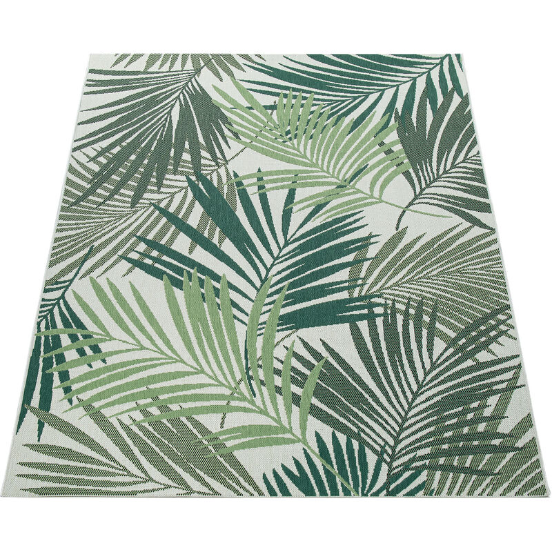 Paco Home Tappeto per interni ed esterni con tessuto piatto e design floreale  di palme in stile giungla inciso in verde 60x110 cm