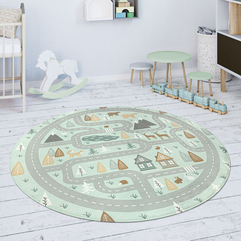 Paco Home Tappeto Per Bambini Tappeto Da Gioco Porto City Strade Città  Grigio Verde 80x150 cm