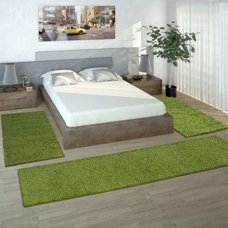 Paco Home Parure Scendiletto Set Di Runner 3 Pezzi Tappeto Shaggy Tappeto  Runner Verde 2 pezzi 60x100 1 pezzo 70x250