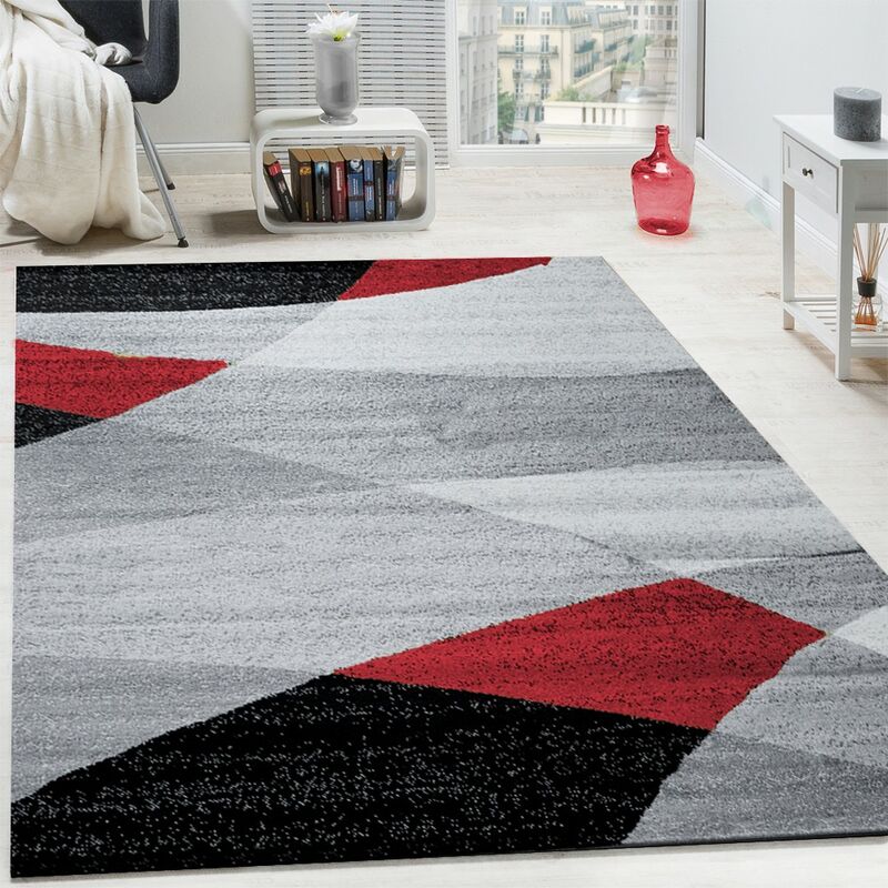 Paco Home Tappeto Di Design Moderno Motivo Onde Arcuate Linee Pelo Corto  Mélange Rosso 120x170 cm