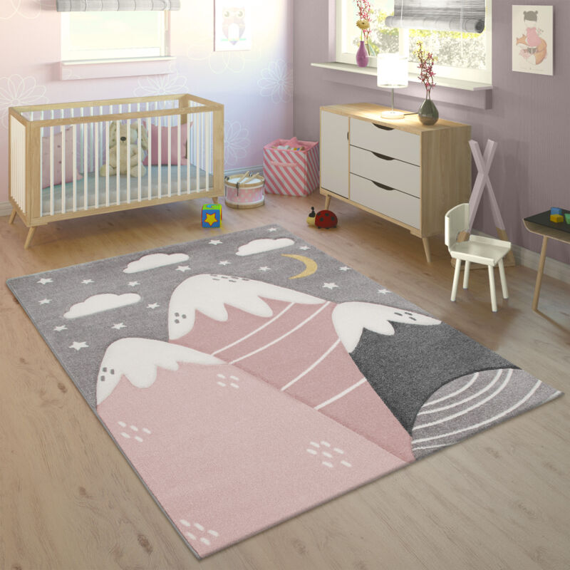 Paco Home Tappeto Bambini Cameretta Moderno Motivo Di Montagne Con Stelle Nuvola Blu 59334572