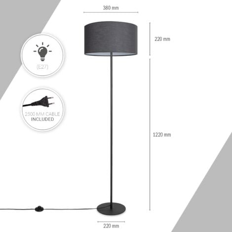 Paco Home Lampada Da Terra Soggiorno Camera Da Letto Treppiede Paralume In Tessuto Lampada Da Terra E27 Uni Lampada da terra-Nero - Tipo 1, Nero (Ø38 cm)