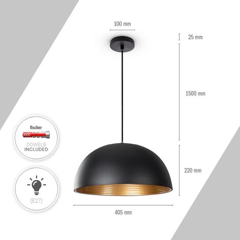 Paco Home Sospensione Sala Da Pranzo Cucina Tavolo Industriale Moderna Luce  a sospensione - Nero, Oro (Ø40