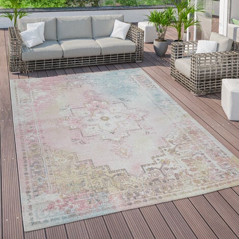 Paco Home Tappeto per esterni terrazza vintage tappeto da cucina motivo  orientale pastello rosa giallo 160x220 cm