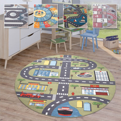 Paco Home Tappeto Bambini Rotondo Cameretta Tappeto Da Gioco Tappeto Stradale Moderno Ø 160 cm tondo, Crema 2