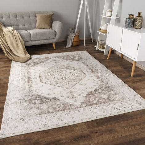 Paco Home Alfombra Salon De Habitacion Pelo Corto Motivo Oriental Ornament  Suave 120x160 cm, Beige