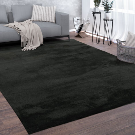 Paco Home Tappeto Salotto Pelo Corto Lavabile Monocolore Moderno Morbido Nero 120x160 cm (1/5)