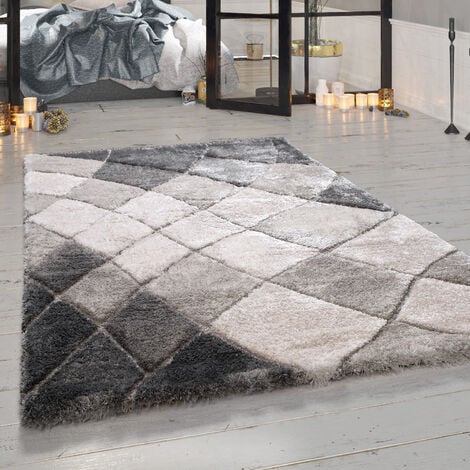Paco Home Morbidissimo tappeto a pelo alto per soggiorno in grigio con  motivo ricurvo a rombi 60x100 cm