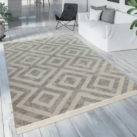 Paco Home Tappeto scandinavo in grigio per balcone, terrazza o da esterno con motivo a rombi resistente alle intemperie e robusto 120x170 cm