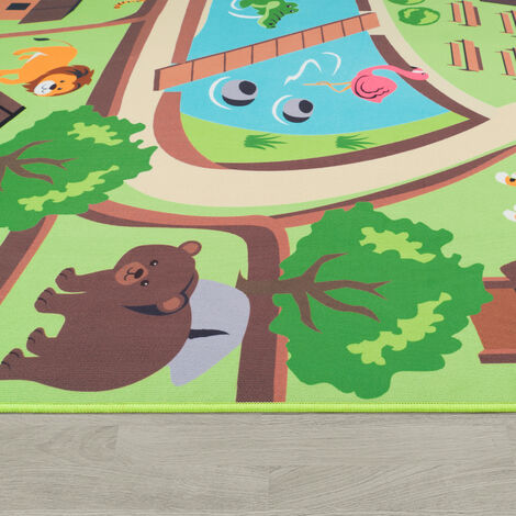 Paco Home Tappeto per bambini, tappeto da gioco per le camere dei bambini,  zoo con tigre, orso, leone, colorato 80x150 cm
