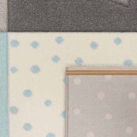 Paco Home Tappeto Per Bambini Colori Pastello Quadri Punti Cuori Stelle  Bianco Grigio Blu 80x150 cm