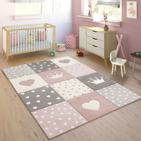 Paco Home Tappeto per Cameretta dei bambini Colori pastello Motivo a quadri  con Farfalle Punti Fiori Variopinto 80x150 cm