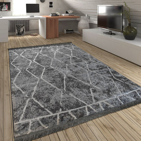 Paco Home Tappeto Soggiorno Rombi Frange Motivo Scandinavo Quadri In Grigio  Crema 80x150 cm