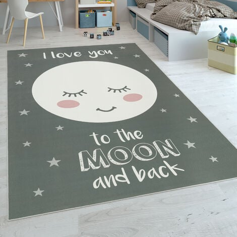 Paco Home Tappeto Per Bambini Stanza Dei Bambini Femminucce Lavabile Stelle  Graziosa Luna Detto Blu 140x200 cm