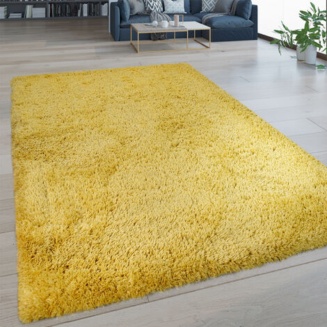 Paco Home - Tappeto soggiorno pelo lungo lavabile Shaggy effetto Flokati tinta unita Giallo 200x280 cm