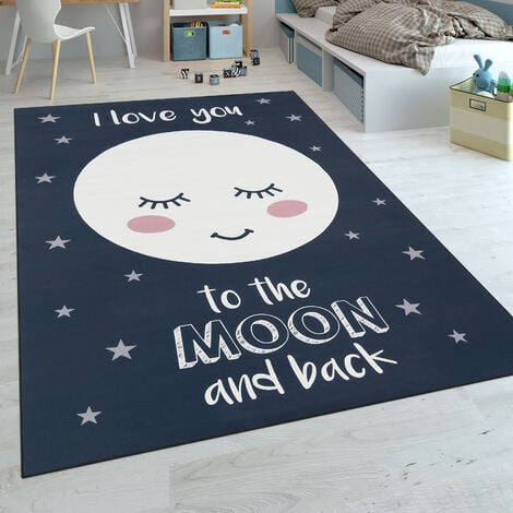 Paco Home Tappeto Per Bambini Stanza Dei Bambini Femminucce Lavabile Stelle  Graziosa Luna Detto Blu 140x200