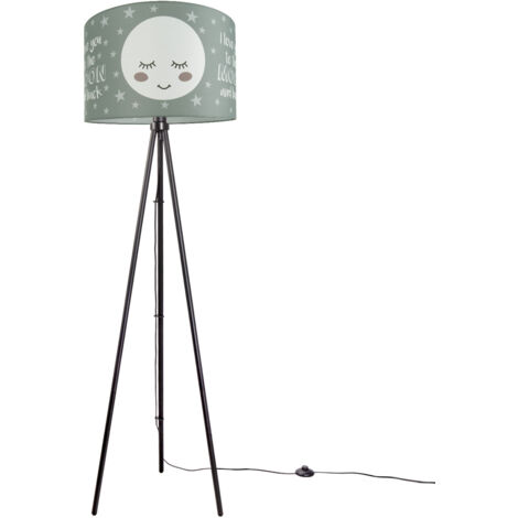 Paco Home Lampada da bambini lampada da terra  lampada con motivo con luna, E27  Nero a tre gambe,  Grigio (Ø45.5 cm)