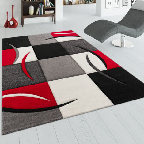 Paco Home Tappeto Di Design Orlo Modello A Quadri Nei Colori Bianco Rosso Grigio Nero 80x150 cm