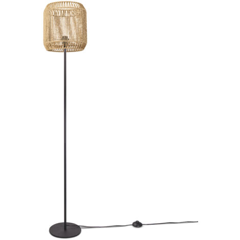 Paco Home Lampada  da terra E27, moderna, soggiorno, camera da letto, boho, rattan  Nero a una gamba,  Beige/Bianco (Ø28 cm)