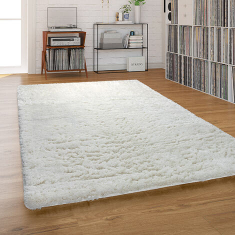 Paco Home Tappeto Shaggy a pelo lungo per soggiorno e camera da letto, a  tinta unita in crema e beige 160x220 cm