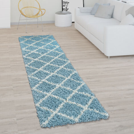 Paco Home - Tappeto per soggiorno a pelo alto Shaggy motivo a rombi scandinavo, Moderno in Turchese 160x220 cm