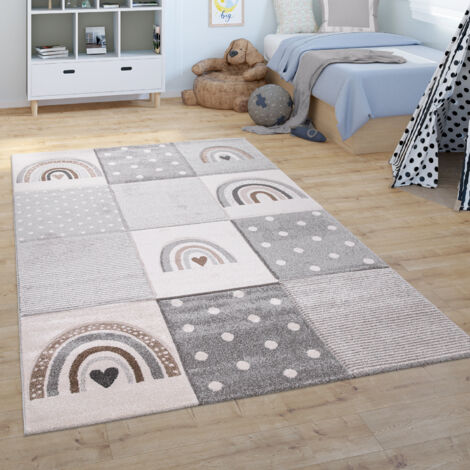 Paco Home Tappeto Tondo Per Cameretta 200 Cm - Motivo Montagne Con Nuvole E Stelle - Blu, Crema, Grigio